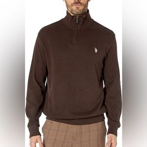 U.S. Polo Ralph Lauren Men's 1/4 Zip Mock Neck Flat Back Rib Pullover